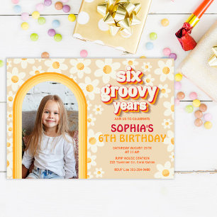Six Groovy Retro Daisy Photo Birthday Invitation
