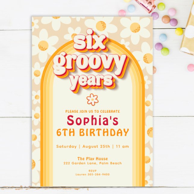 Six Groovy Years 6th Birthday Invitation | Retro D (Creator Uploaded)