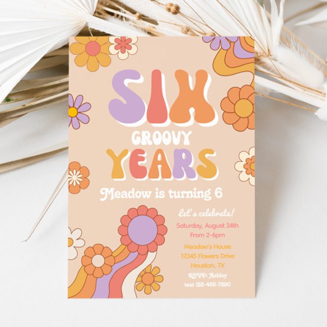 Six Groovy Years Invitation | 6th Birthday Invite (Creator Uploaded)