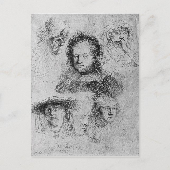 Six heads with Saskia van Uylenburgh Postcard (Front)