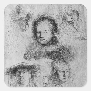 Six heads with Saskia van Uylenburgh Square Sticker
