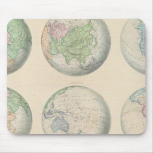 Six hemispheric maps of the world mouse pad