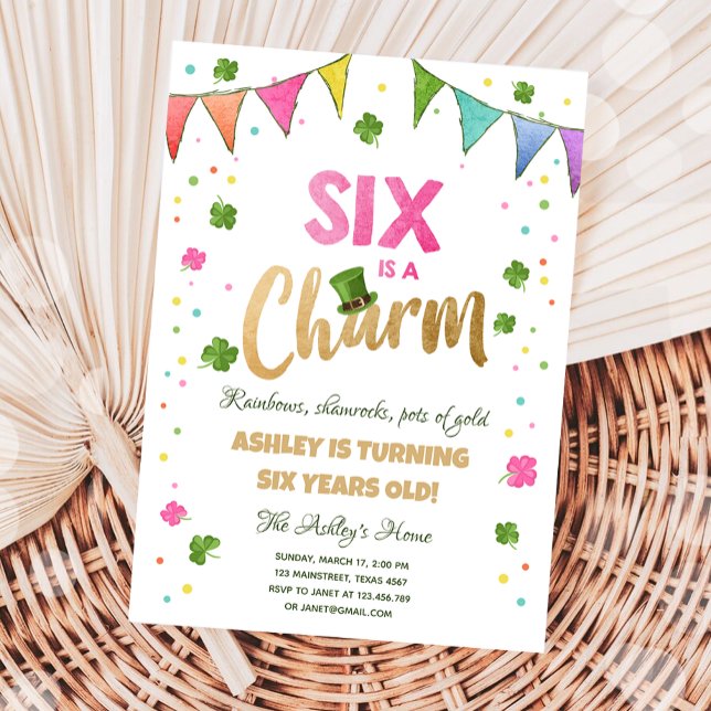 Six is a Charm St. Patrick's Day Girl Birthday Invitation (Creator Uploaded)