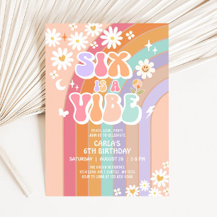 SIX is a Vibe Daisy Rainbow Groovy 6th Birthday Invitation