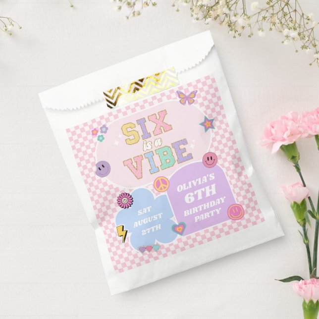 Six Is A Vibe Preppy Patch 6th Birthday Party Favour Bag (Sealed)