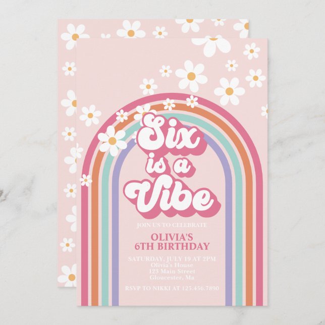 Six is a Vibe Rainbow 6th Birthday Invitation (Front/Back)