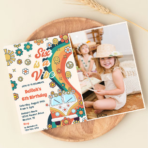 Six Is A Vibe Retro Floral 6th Birthday Party Invitation