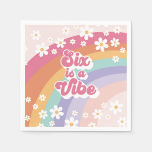 Six is a Vibe Retro Rainbow 6th Birthday Napkin