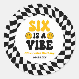 Six Is A Vibe Retro Sixth 6th Birthday Party Classic Round Sticker