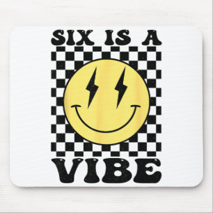 Six Is A Vibe Retro Smile Face 6 Year Old Bday 6th Mouse Pad