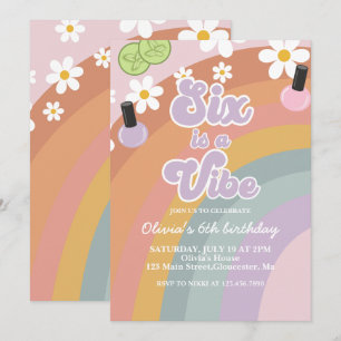 Six is a vibe Spa Rainbow 6th Birthday Invitation