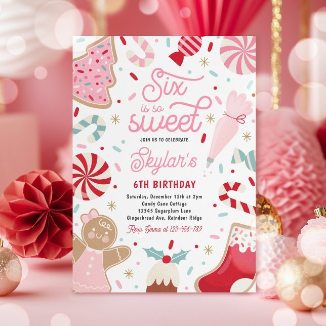 Six Is So Sweet Christmas Cookie Birthday Party  Invitation (Creator Uploaded)