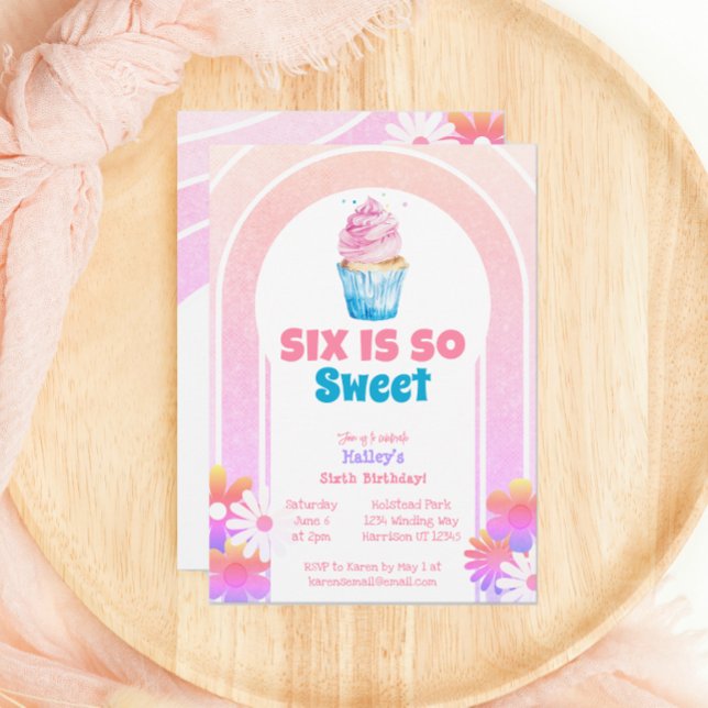 Six is So Sweet Cupcake Sixth Birthday Invitation (Creator Uploaded)