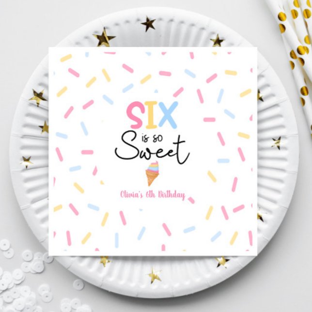 Six Is So Sweet Ice Cream 6th Birthday Party Napkin (Creator Uploaded)