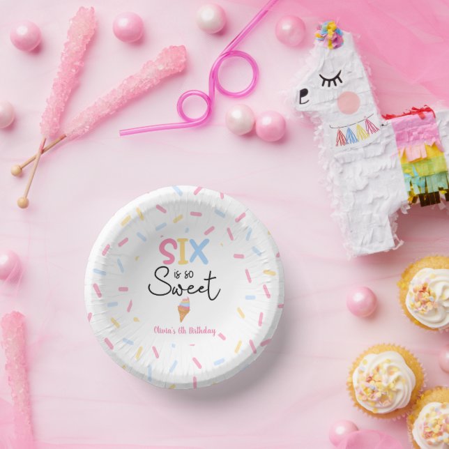 Six Is So Sweet Ice Cream Sixth 6th Birthday Party Paper Plate (Party)