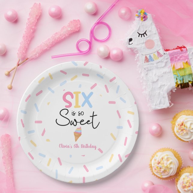Six Is So Sweet Ice Cream Sixth 6th Birthday Party Paper Plate (Party)