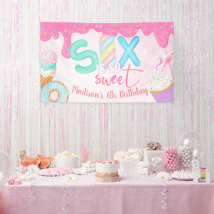 six is so sweet Pink Frosting Banner