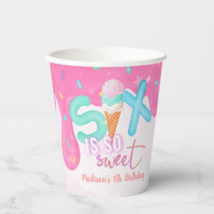 six is so sweet Pink Frosting Girl's Birthday  Paper Cups