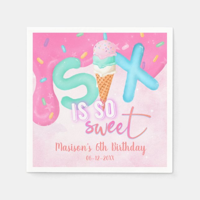 six is so sweet Pink Frosting Napkin (Front)