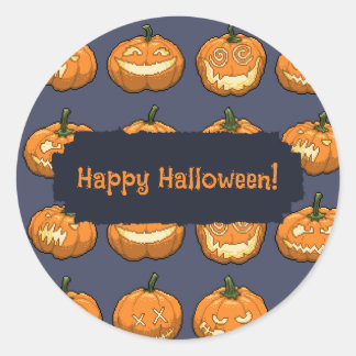 Six Jack o'Lantern Pixel Pumpkins Pattern Classic Round Sticker