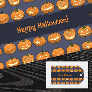 Six Jack o'Lantern Pixel Pumpkins Pattern Gift Tag