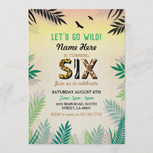 Six Jungle 6th Birthday Party Safari ZOO Wild Invitation