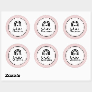 Six months rainbows and polka dots milestone classic round sticker