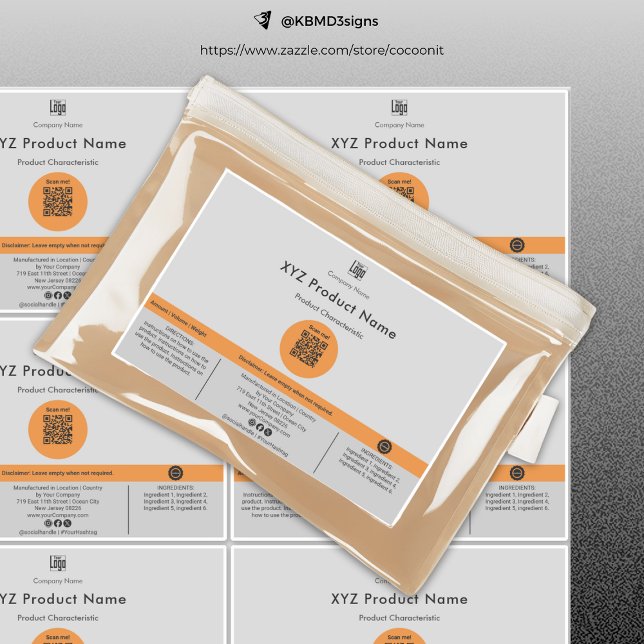 Six Orange Dot QR Code Grey Large Product Label (Six Orange Dot QR Code Gray Large Product Label)