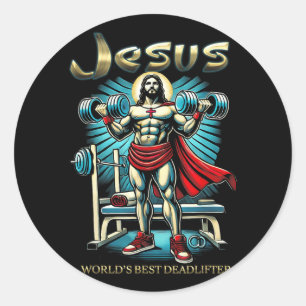 Six Pack Jesus World Best Deadlifter Christian Chr Classic Round Sticker