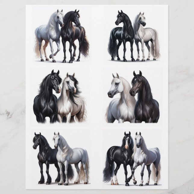 Six Pair of Beautiful B&W Horses Fussy Cuts (Front)