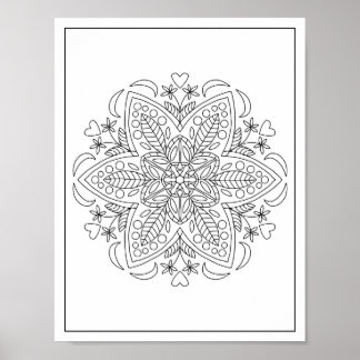 Six Petals Geometric Mandala Flower Adult Colourin Poster