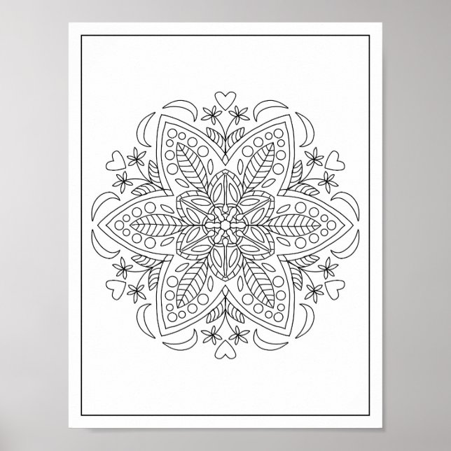 Six Petals Geometric Mandala Flower Adult Colourin Poster (Front)
