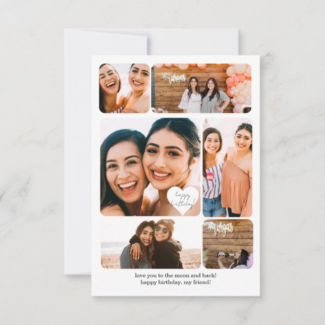 Six Photo Collage Best Friend Happy Birthday Card (Front)