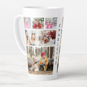 Six Photo Collage Personalised Name Latte Mug