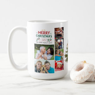 Six Photo Family Name Merry Christmas Coffee Mug