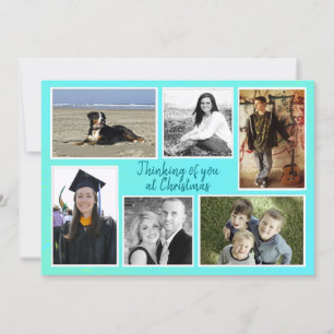 Six Photo Template Aqua Christmas Flat Cards