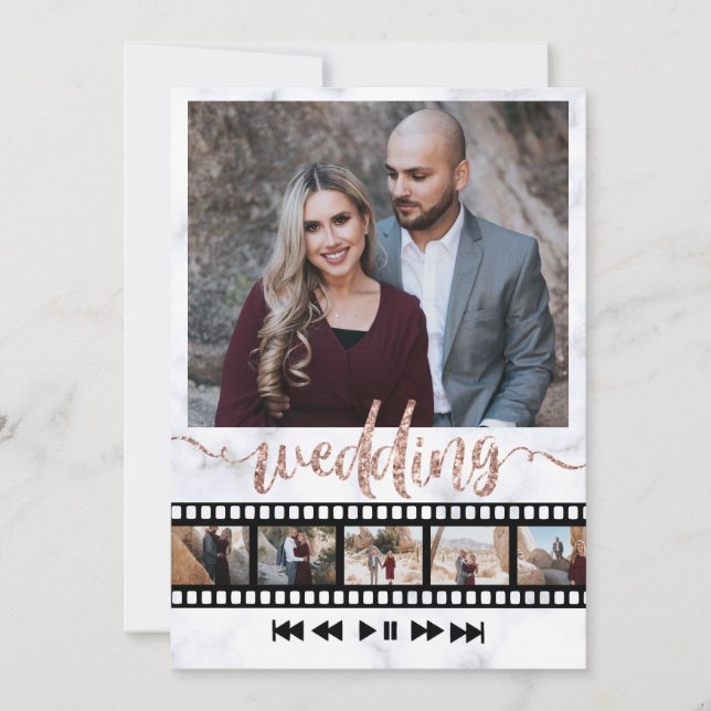 Six Photos Collage Movie Frame Rose Gold Glitter  Invitation (Front)