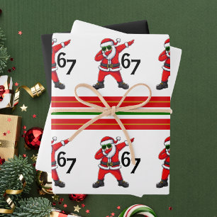 Six Seven 67 6 7 6-7 Meme Dubbing Santa Christmas Wrapping Paper Sheet