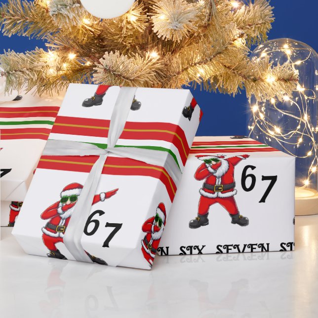 Six Seven 67 6 7 6-7 Meme Santa Dubbing Christmas Wrapping Paper (Holidays)