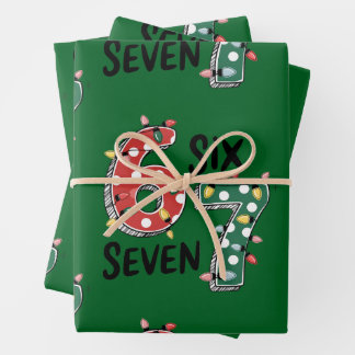 Six Seven 67 6 7 Christmas Meme Funny Xmas  green Wrapping Paper Sheet