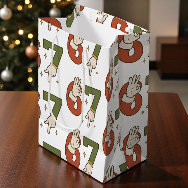 Six Seven 67 6 7 Christmas Santa Elf Meme  Medium Gift Bag (Creator Uploaded)