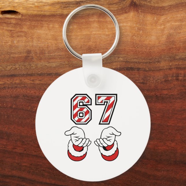 Six Seven 67 6 7 Funny Christmas Meme Holiday Key Ring (Front)