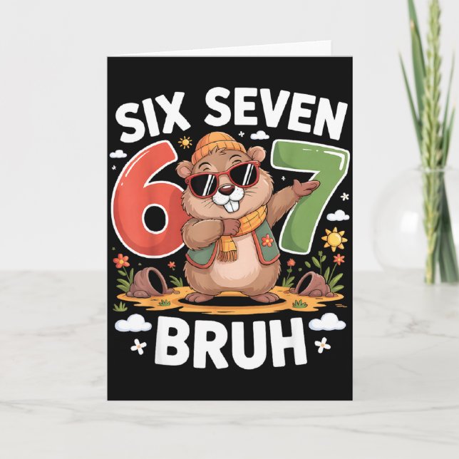 Six Seven 67 Bruh Groundhog Dabbing Funny 6 7 Meme Card (Front)