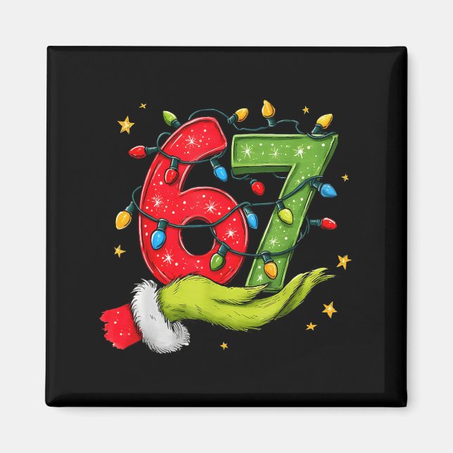Six Seven 67 Christmas Lights Hand Signs Elf Light Magnet (Front)