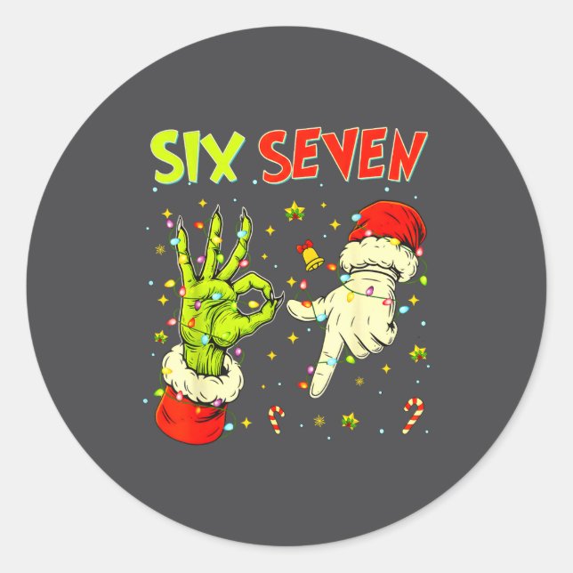 Six Seven 67 Funny Hand-sign Christmas Meme  Classic Round Sticker (Front)