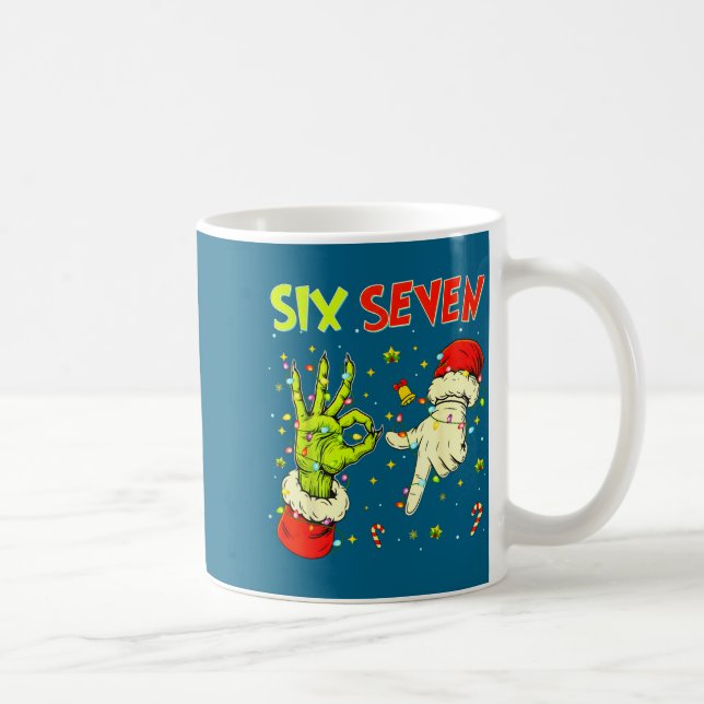 Six Seven 67 Funny Hand-sign Christmas Meme  Coffee Mug (Right)