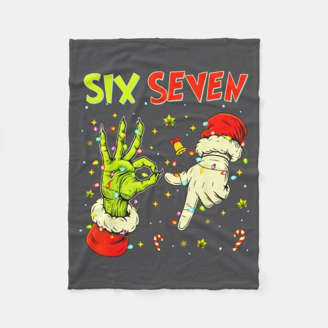 Six Seven 67 Funny Hand-sign Christmas Meme  Fleece Blanket (Front)
