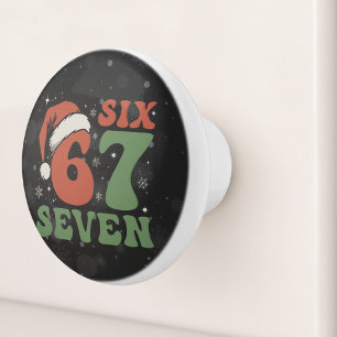 Six Seven 67 Funny Santa Hat Christmas Xmas Meme Ceramic Knob