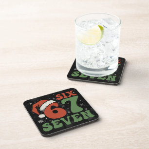 Six Seven 67 Funny Santa Hat Christmas Xmas Meme Coaster