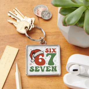 Six Seven 67 Funny Santa Hat Christmas Xmas Meme Key Ring